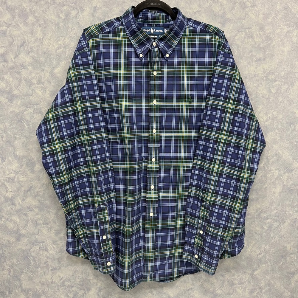 Vintage Ralph Lauren Plaid Button Down Shirt Classic Fit Long‎ Sleeve XXL *FLAW